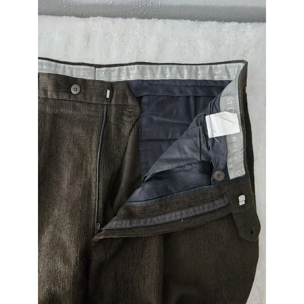 St Croix Lot Corduroy Pleated Wool Blend Dress Pants Men 36x29 Brown Black Italy